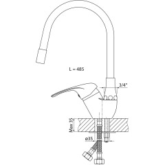 AQUALINE - KASIOPEA 35 stojánková dřezová baterie, flexibilní ramínko, chrom/černá mat 1107-65F