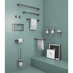 Gedy - PIRENEI WC štětka závěsná, mléčné sklo, gun metal PI330381