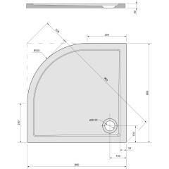POLYSAN - SERA sprchová vanička z litého mramoru, čtvrtkruh 80x80cm, R550, bílá 40511