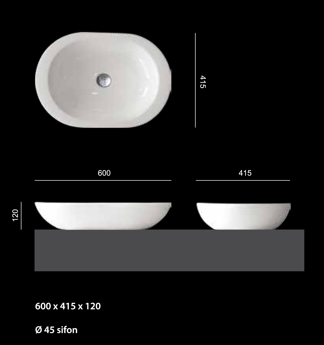 O6 keramické umyvadlo 60×41,5×12 cm