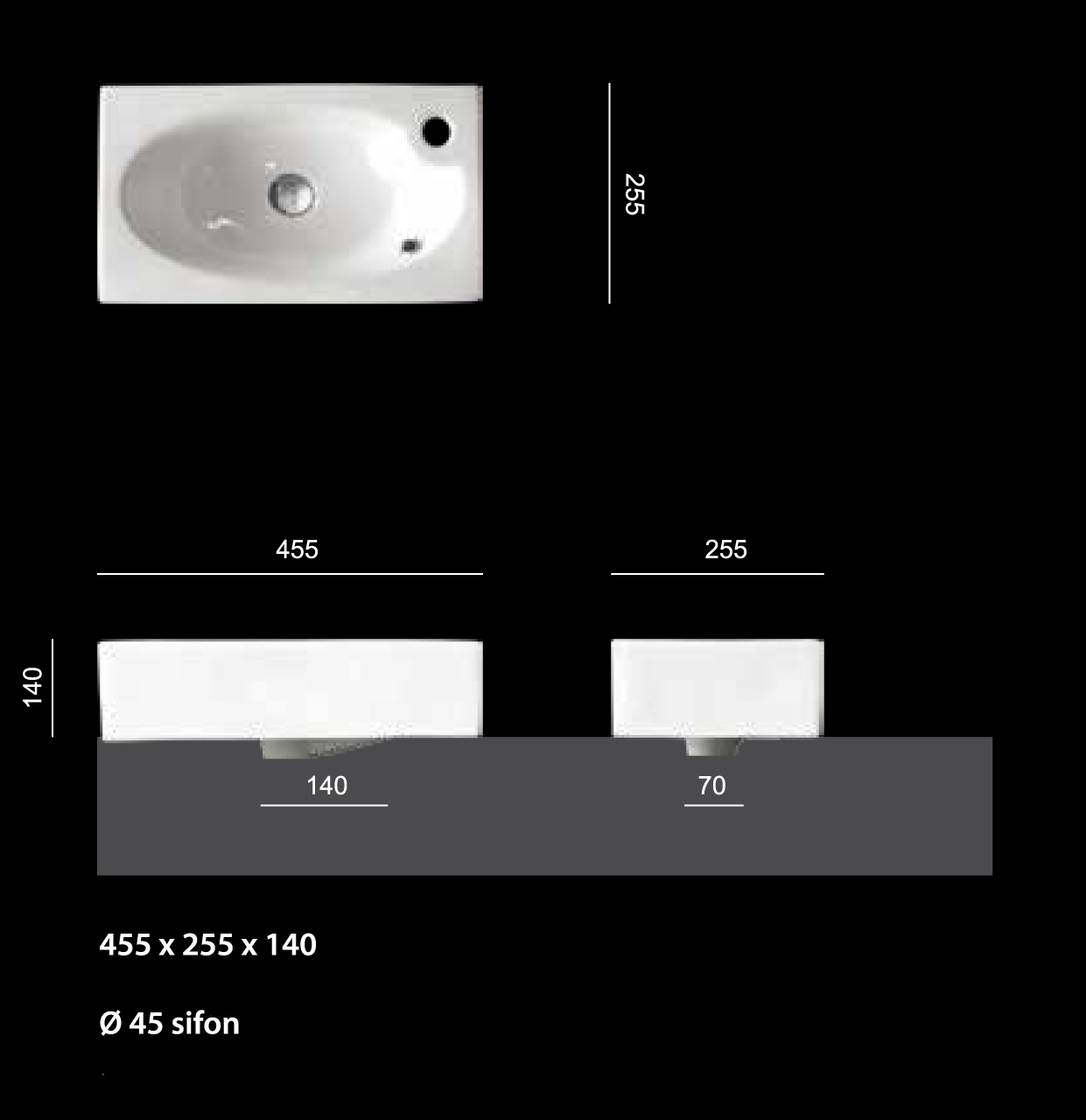 TINY keramické umyvadlo 45,5×25,5×14 cm