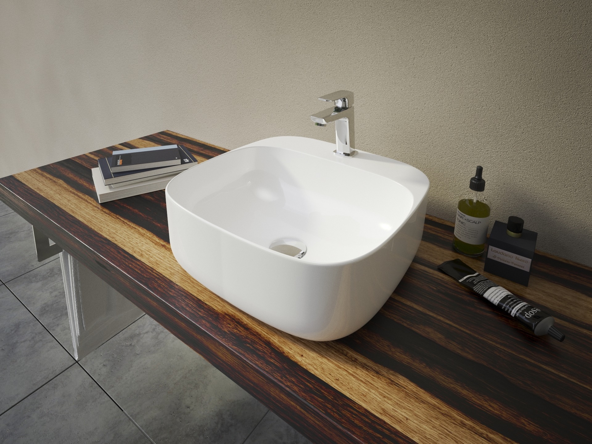 ELTON2 hranaté keramické umyvadlo se zaoblenými rohy 42x42x15,5 cm