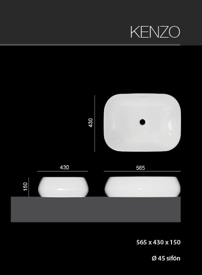 KENZO umyvadlo se zaoblenými rohy 56,5 x 43 x 15 cm