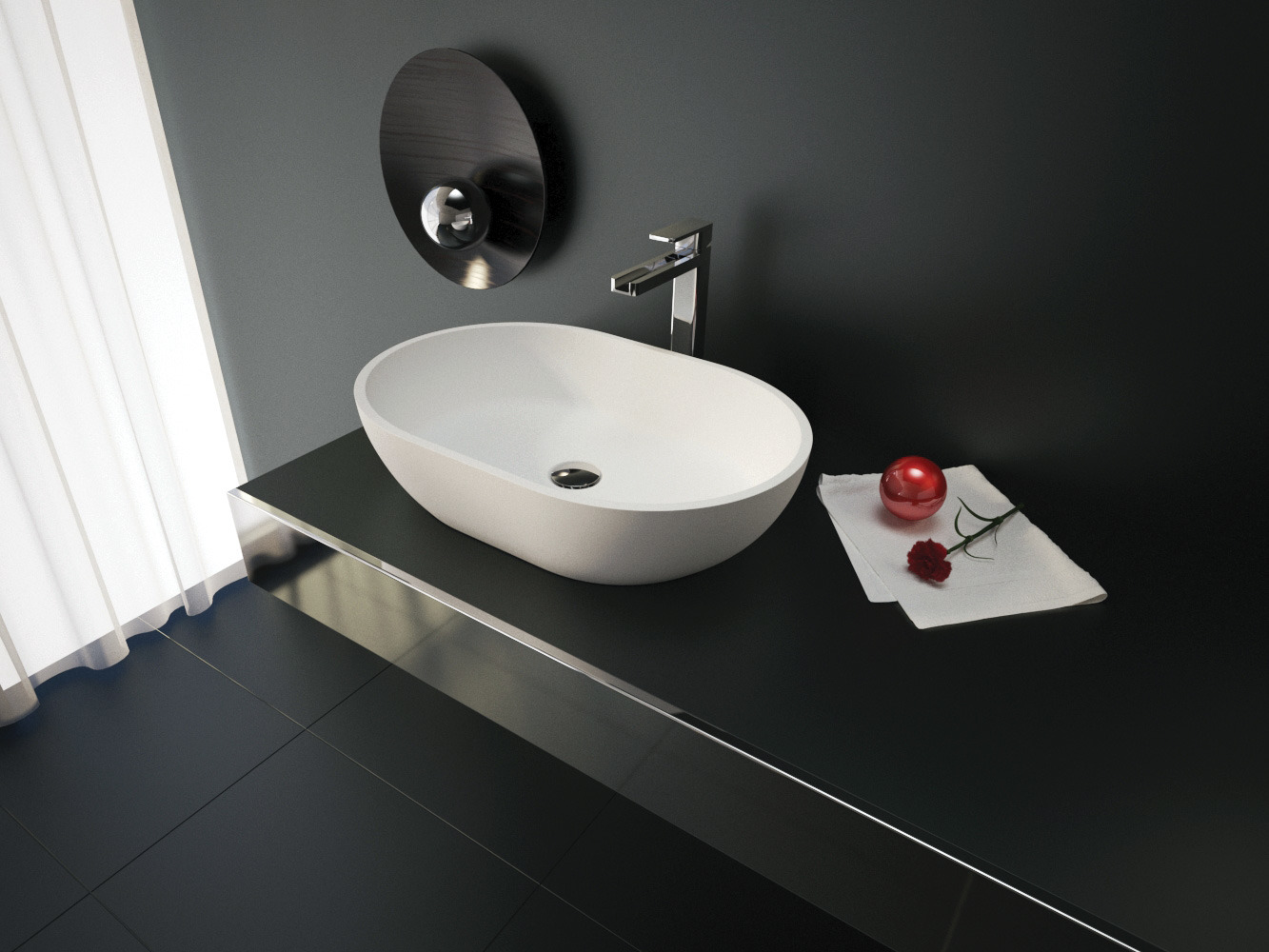 LOTUS oválné umyvadlo z litého mramoru 59x14x39cm