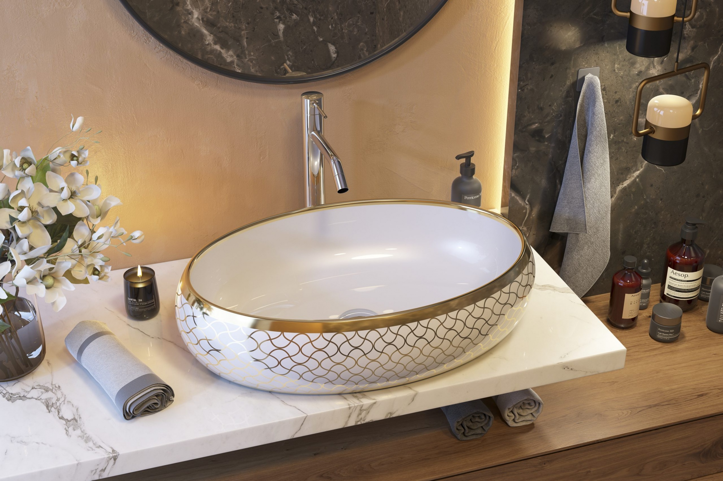 PUPA keramické umyvadlo se zlatým dekorem 60,5 x 15 x 41 cm
