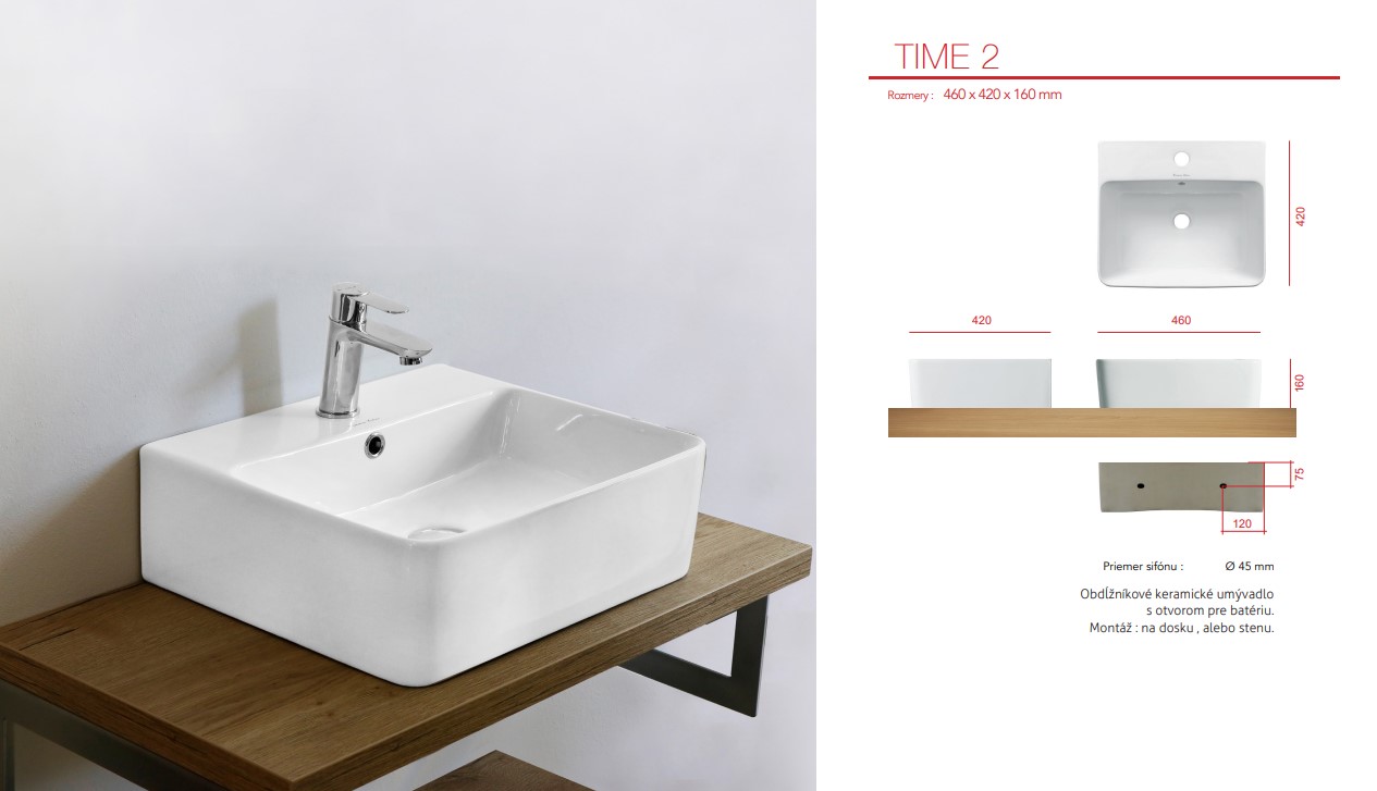 TIME2 keramické umyvadlo 46×41,5×16 cm