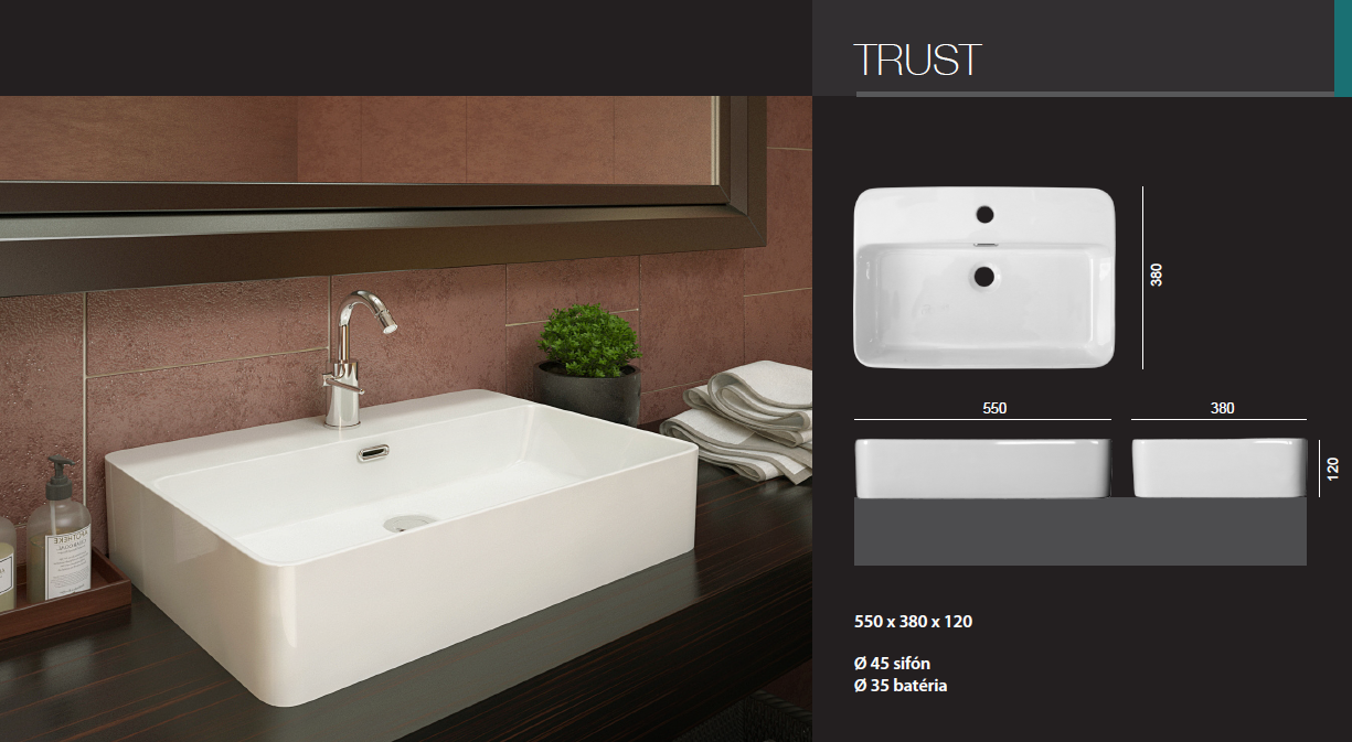 TRUST umyvadlo se zaoblenými rohy 60×42,5x13cm