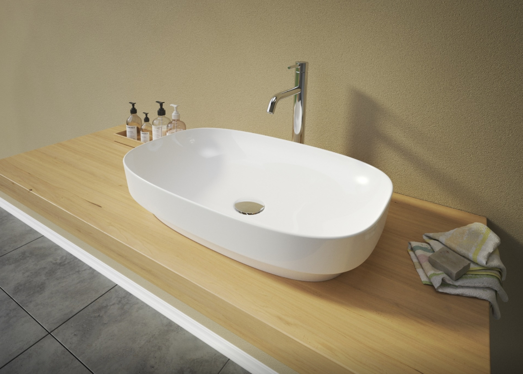 VIOLA1 hranaté keramické umyvadlo se zaoblenými rohy 60,5x39x13 cm