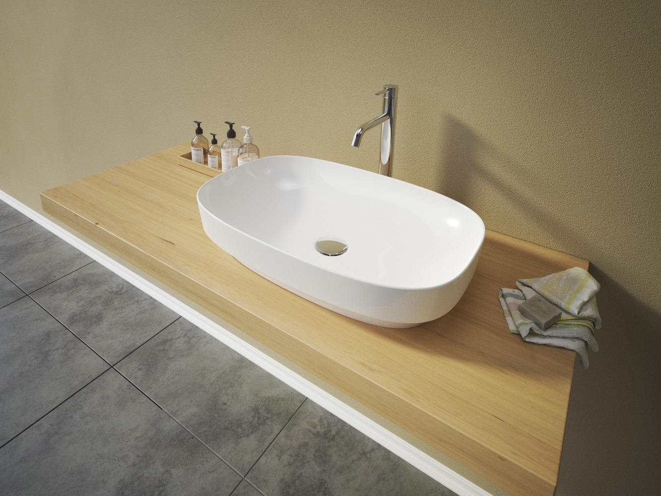 VIOLA1 hranaté keramické umyvadlo se zaoblenými rohy 60,5x39x13 cm