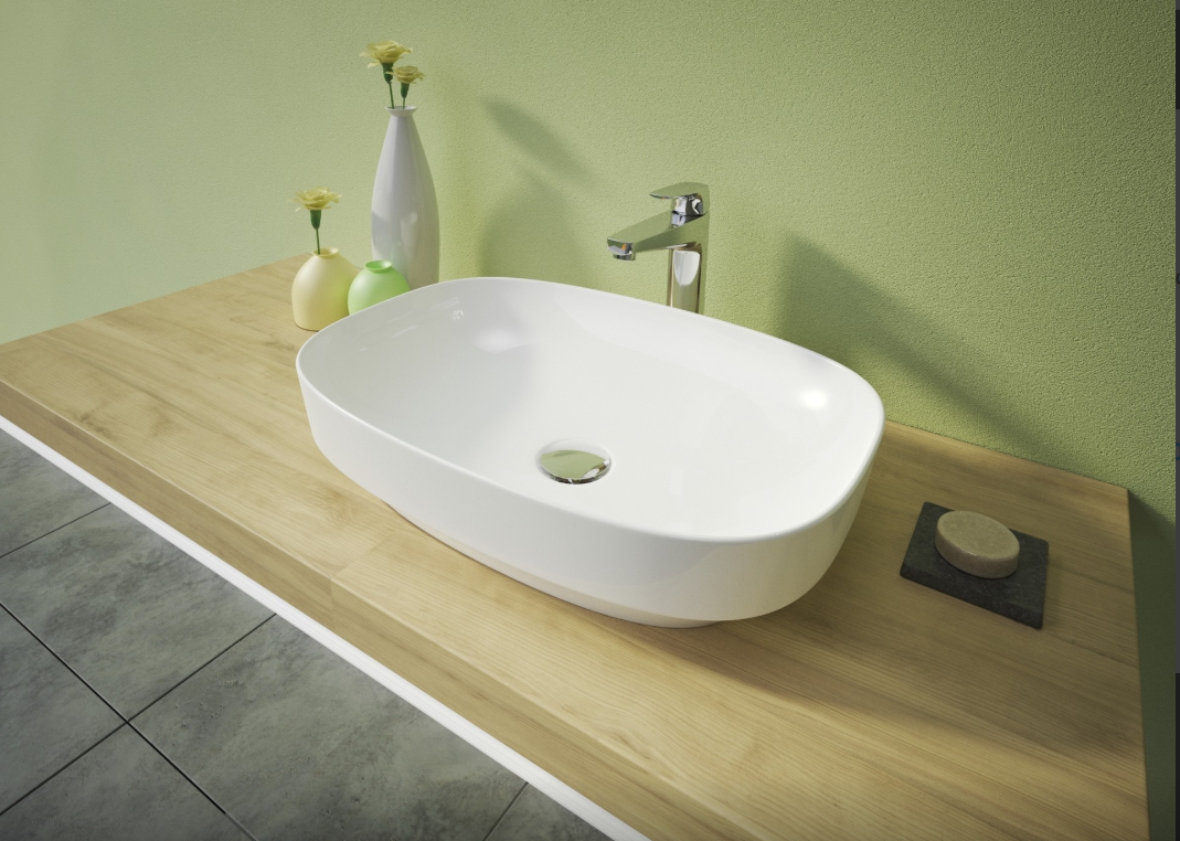 VIOLA2 hranaté keramické umyvadlo se zaoblenými rohy 55,7x39x15 cm