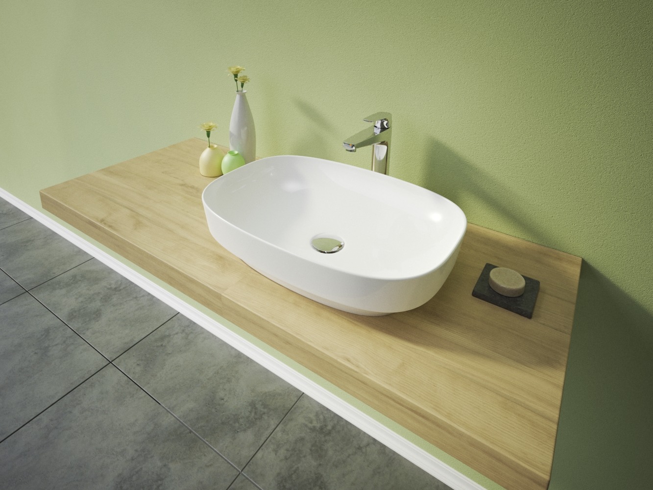 VIOLA2 hranaté keramické umyvadlo se zaoblenými rohy 55,7x39x15 cm