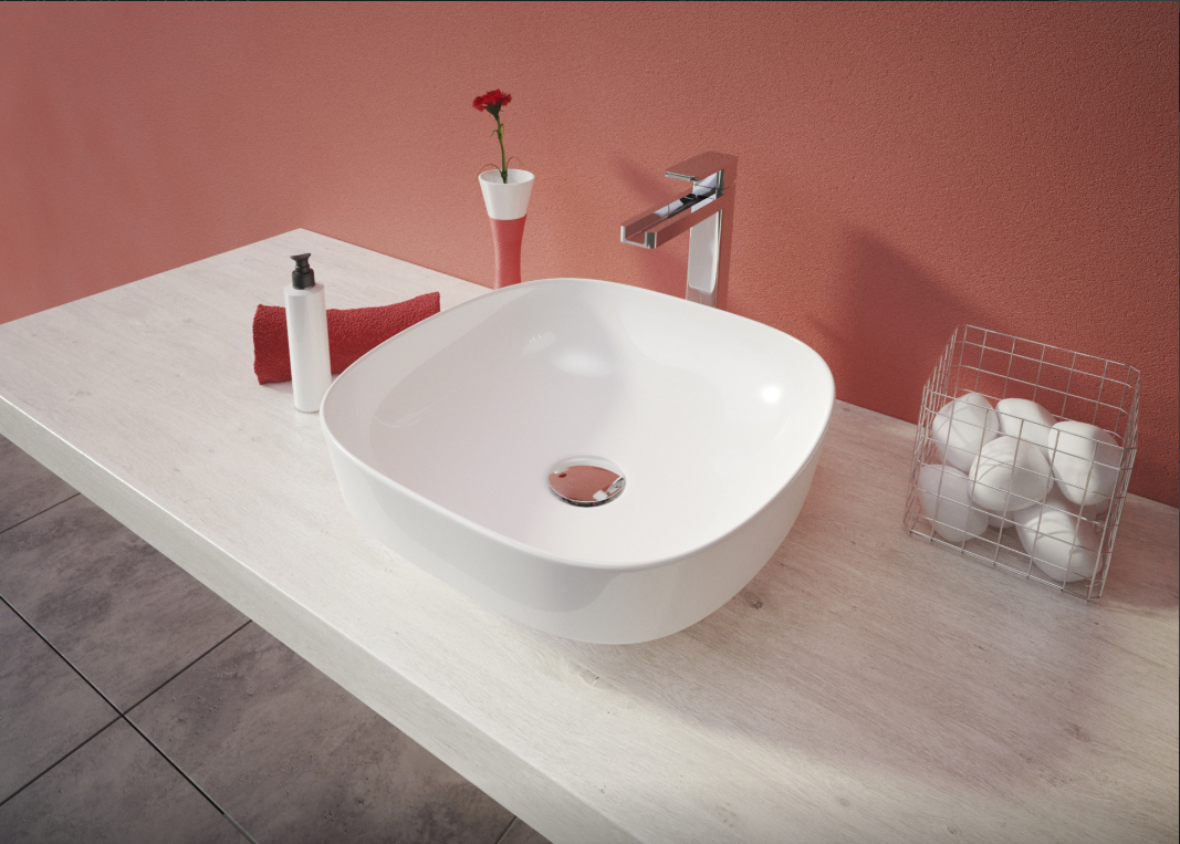 VIOLA3 hranaté keramické umyvadlo se zaoblenými rohy 40,5x40,5x13 cm