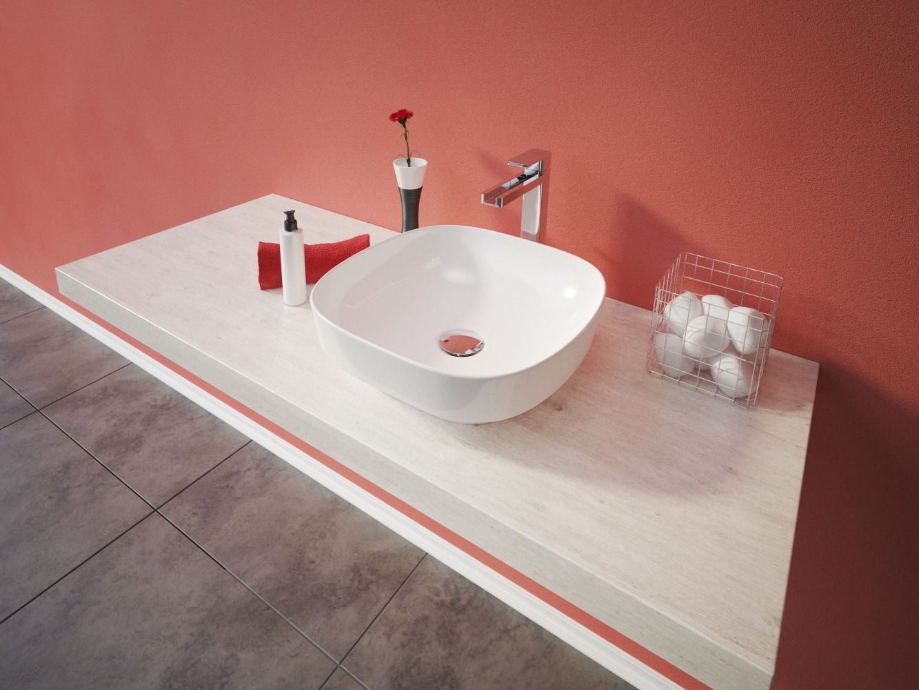 VIOLA3 hranaté keramické umyvadlo se zaoblenými rohy 40,5×40,5×13 cm