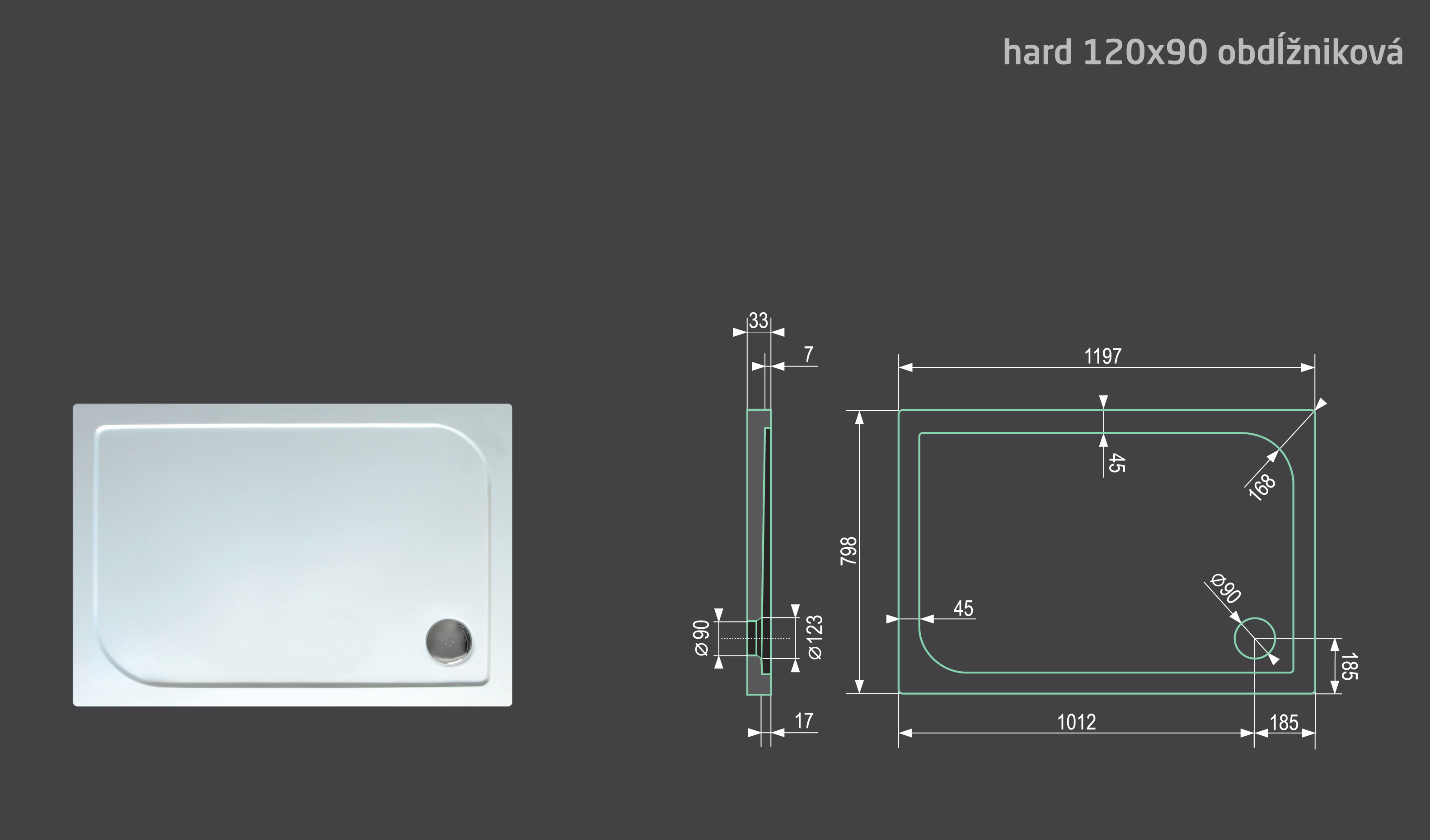 Hard 120×90 sprchová vanička z litého mramoru
