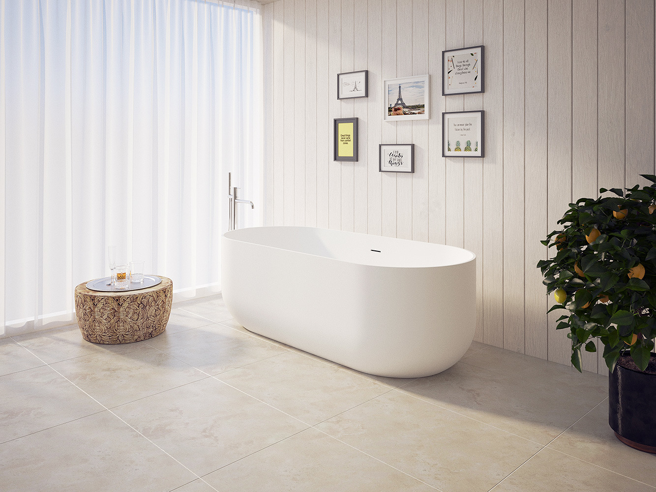 KIM 170x74x55 cm koupací vana z litého mramoru