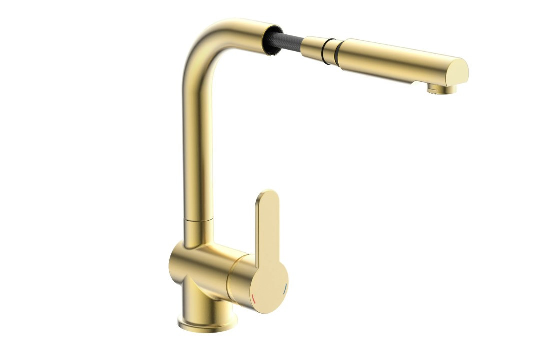 Dřezová stojánková baterie s výsuvnou sprškou LONDON zlatá 79770