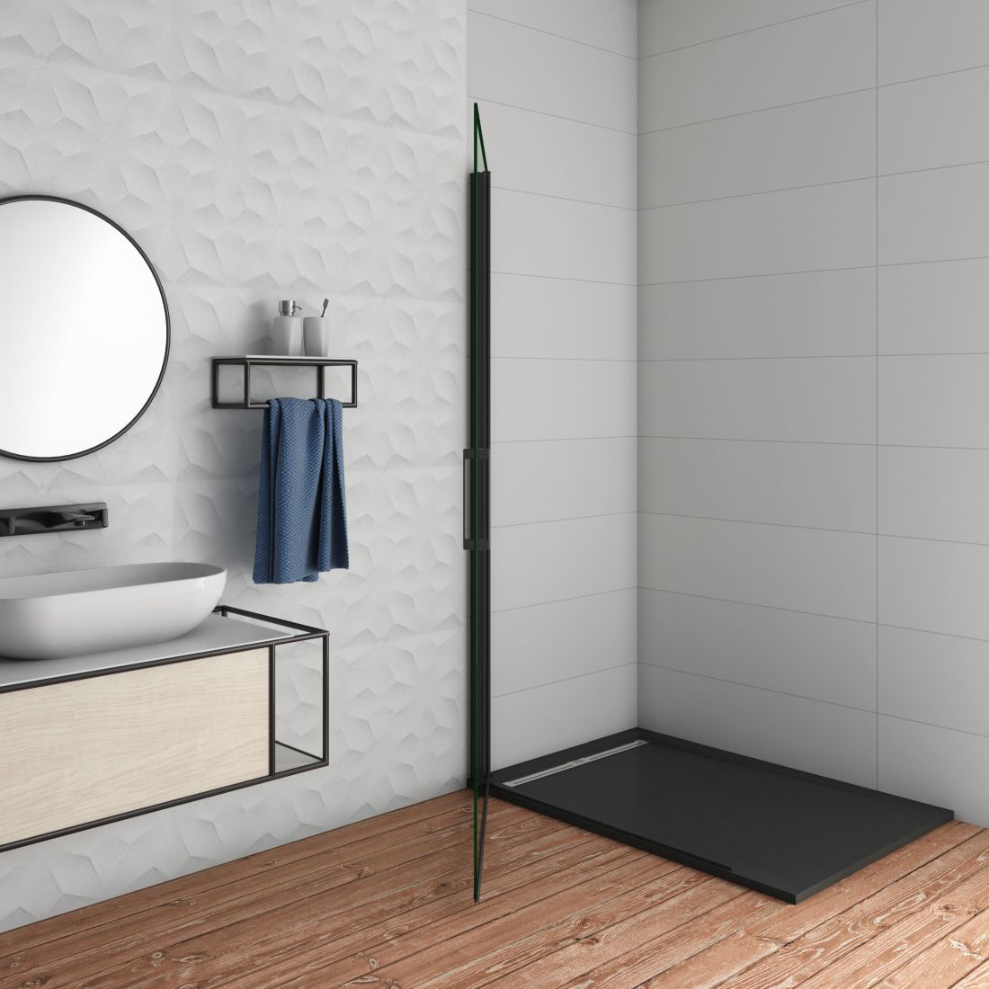 BLACK SAFIR WF1 100 Otočná WALK-IN zástěna 95,2–97,2 × 200 cm, čiré sklo