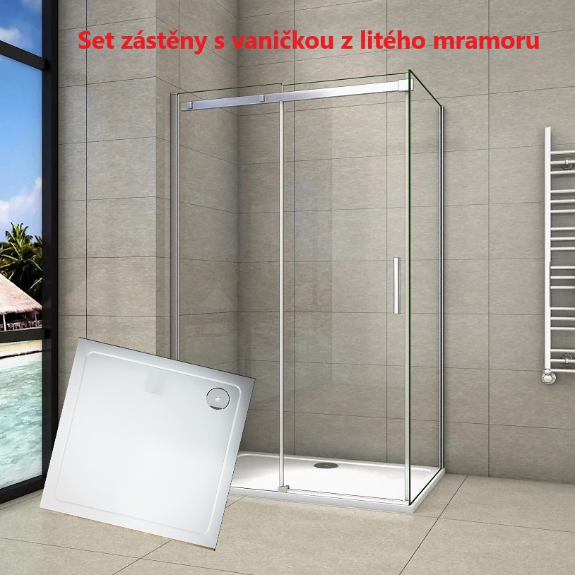 Sprchový kout HARMONY 100×100, L/P varianta včetně sprchové vaničky z litého mramoru
