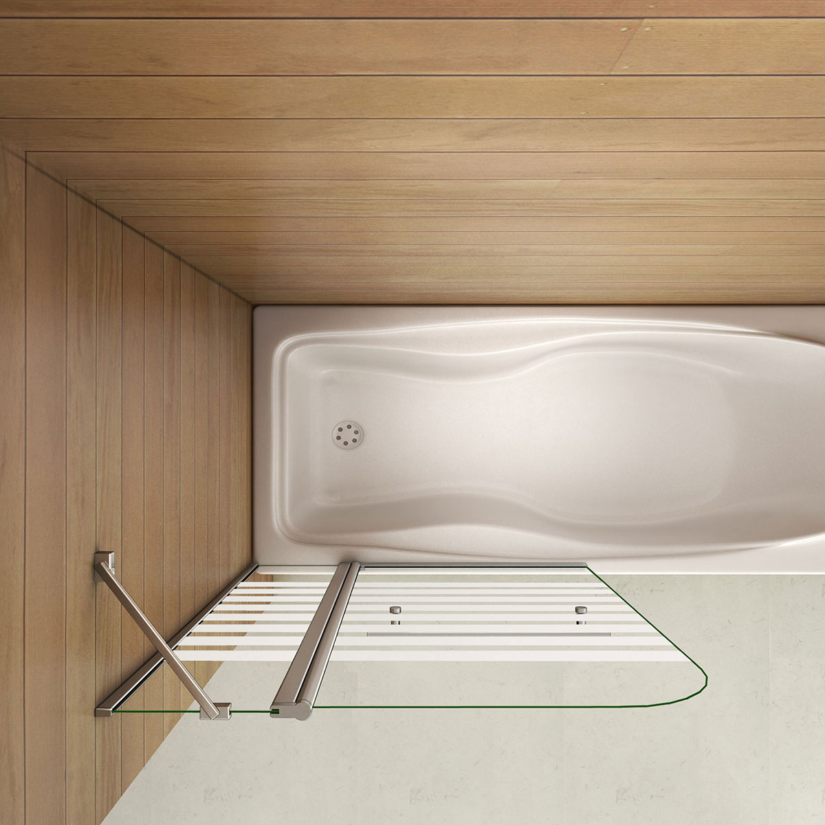 Vanová zástěna S2 STRIPE 120×140 – dvoudílná sklopná, čiré sklo se vzorem