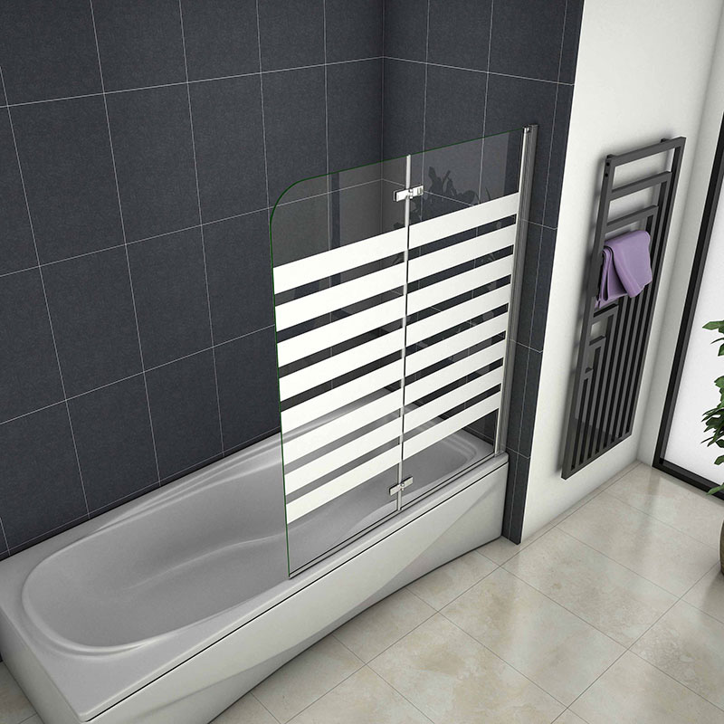 Vanová zástěna S22 STRIPE 120×140 – dvoudílná sklopná, čiré sklo se vzorem, pravá varianta