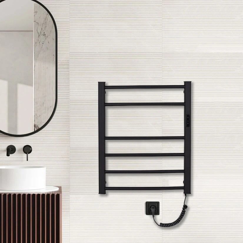 Elektrický sušák ručníků Luca, s displejem – 97 W – černá matná – 660×550 mm