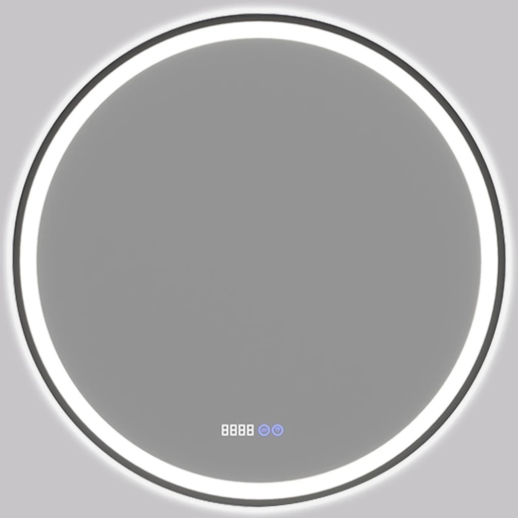 Koupelnové LED zrcadlo Rivo, kovový rám - černá matná - Ø 80 cm