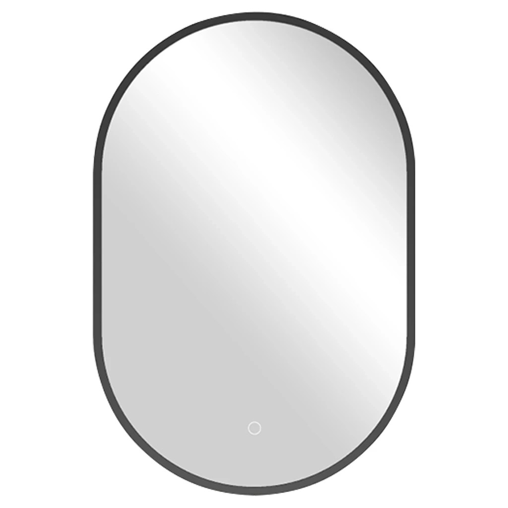 Koupelnové LED zrcadlo Valto, kovový rám – černá matná – 55×100 cm