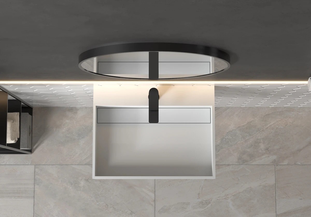 Koupelnové zrcadlo Vado, kovový rám – černá matná – Ø 60 cm