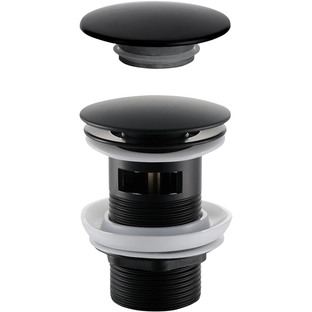 Umyvadlová výpusť - 5/4“ click-clack s přepadem + kryt z litého mramoru - 25/60mm -  černá matná