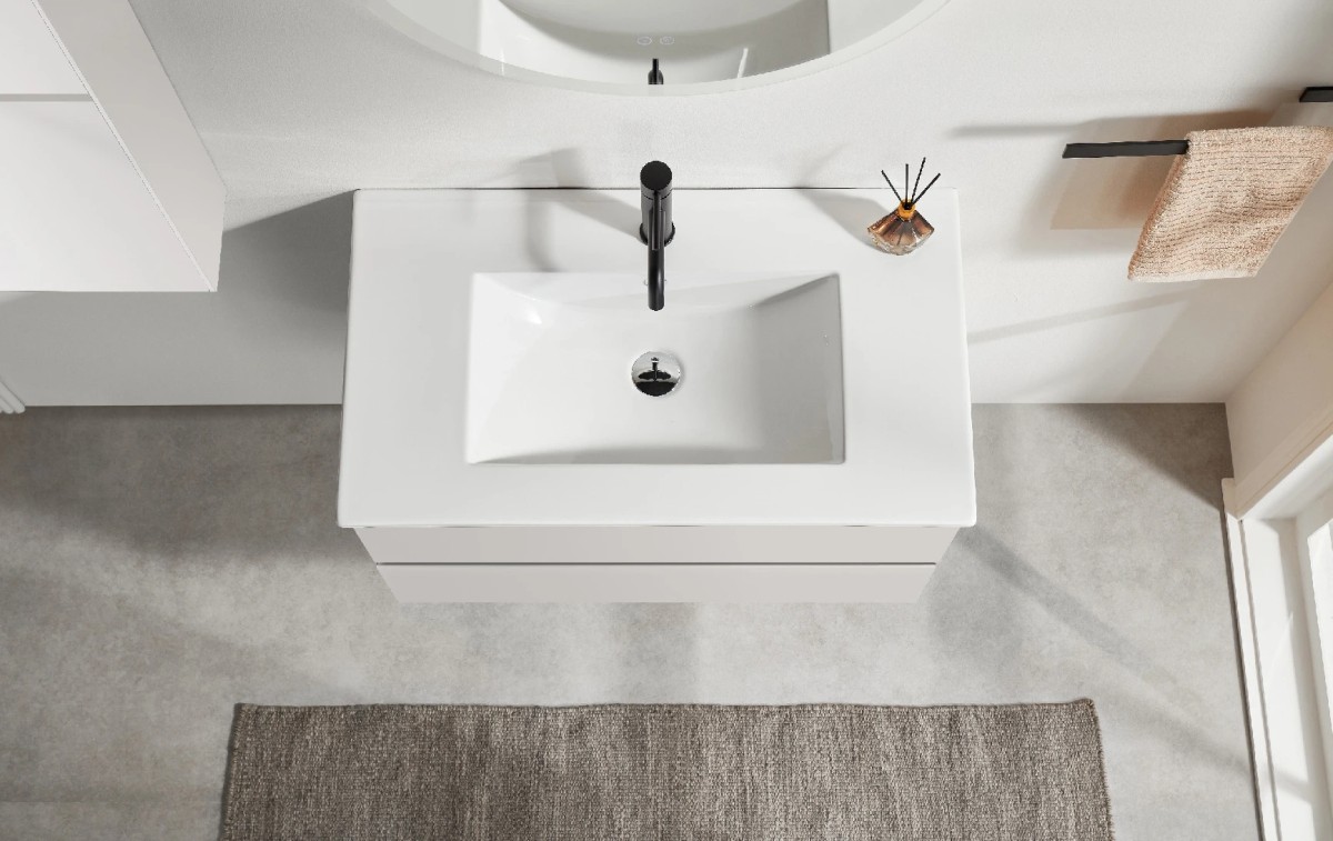 Koupelnová skříňka Carole + keramické umyvadlo Todo – bílá matná – 81×49,5×46,5 cm