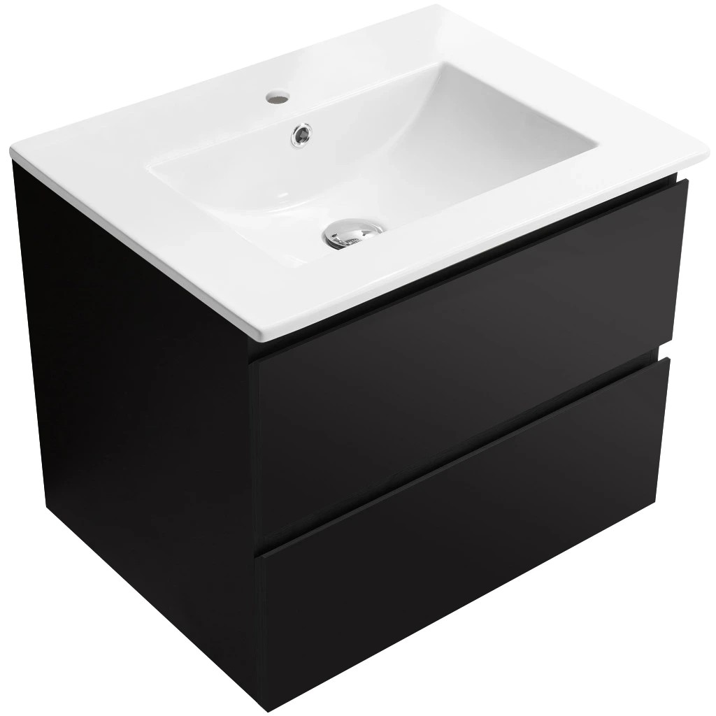 Koupelnová skříňka Carole + keramické umyvadlo Todo - černá matná - 61x49,5x46,5 cm