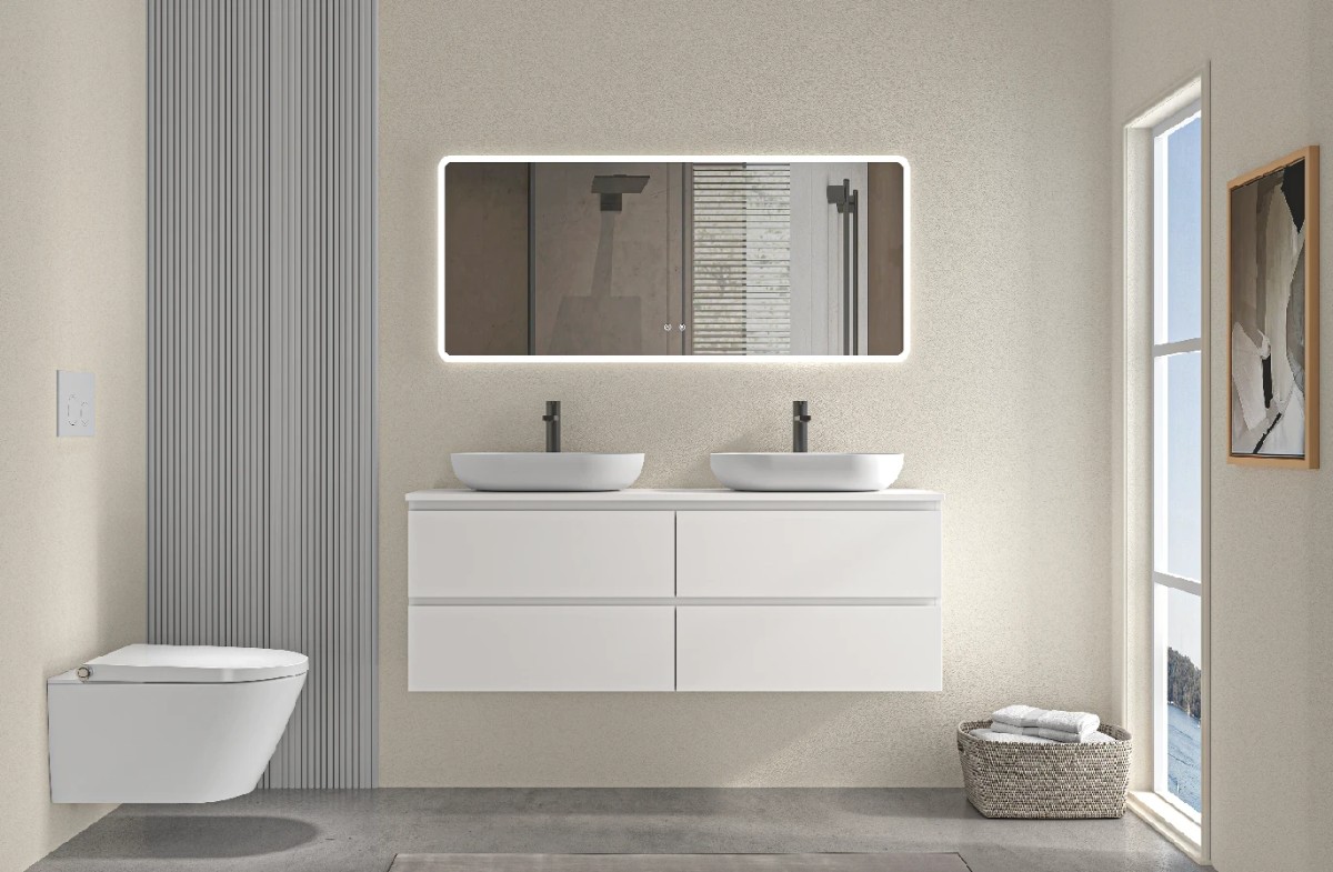 Koupelnová skříňka Carole s deskou pod umyvadlo – 18 mm – bílá matná – 121×49,8×46,5 cm