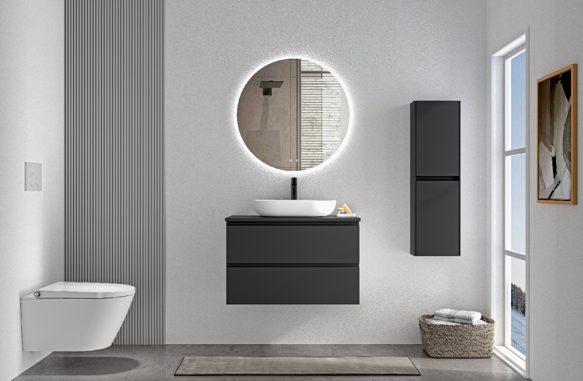 Koupelnová skříňka Carole s deskou pod umyvadlo – 18 mm – černá matná – 81×49,8×46,5 cm