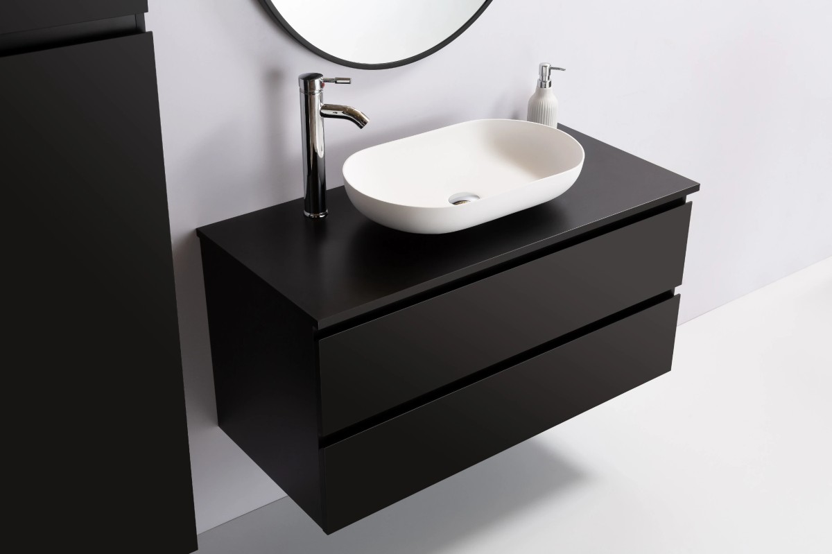 Koupelnová skříňka Carole s deskou pod umyvadlo – 18 mm – černá matná – 101×49,8×46,5 cm