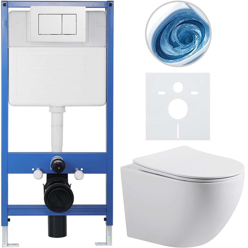Kompletní podomítkový WC set Lite/Cesso - bílá lesklá - WC tlačítko Classic, bílé - předstěnová instalace/sádrokarton - 49x36 cm