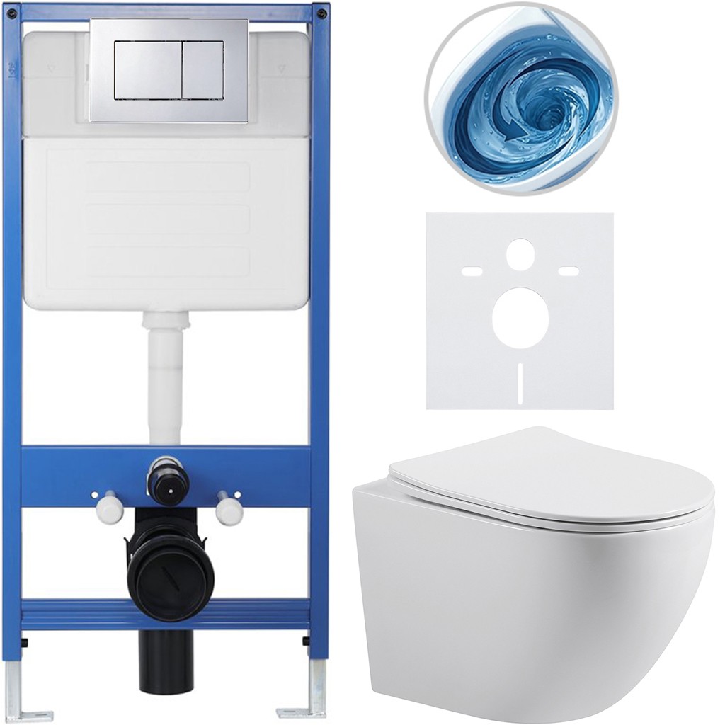 Kompletní podomítkový WC set Lite/Cesso - bílá lesklá - WC tlačítko Classic, chrom - předstěnová instalace/sádrokarton - 49x36 cm