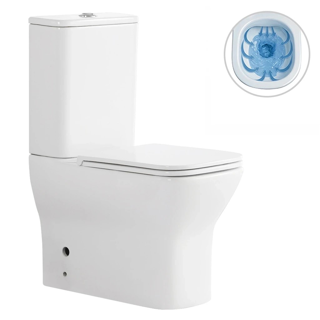 WC kombi Hugo, Rimless + Slim/UF sedátko – spodní/zadní odpad – bílá lesklá – 63,5×35,5 cm