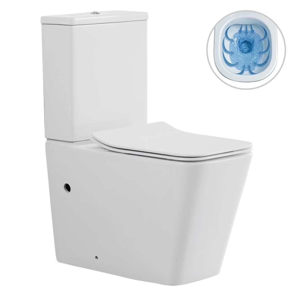 WC kombi Bruno, Rimless + Slim/UF sedátko – spodní/zadní odpad – bílá lesklá – 64×36 cm