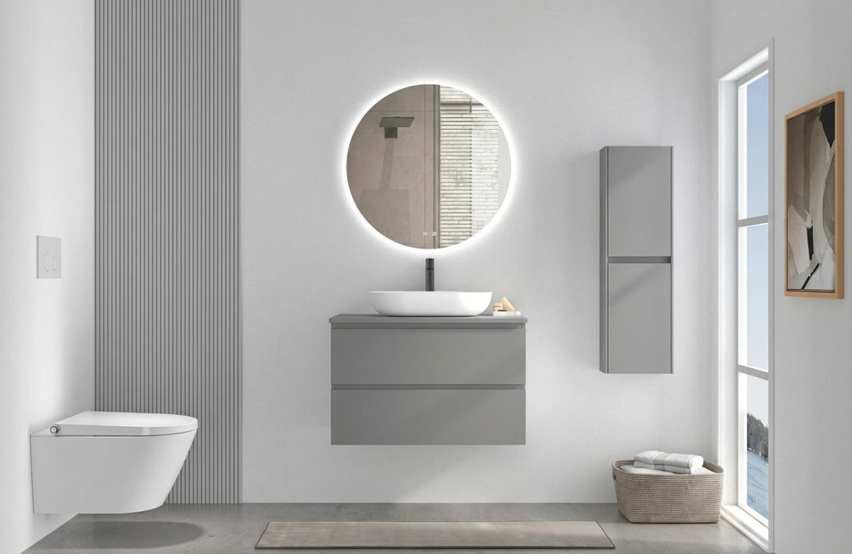 Koupelnová skříňka Noira vysoká – šedá matná – 30x100x15 cm