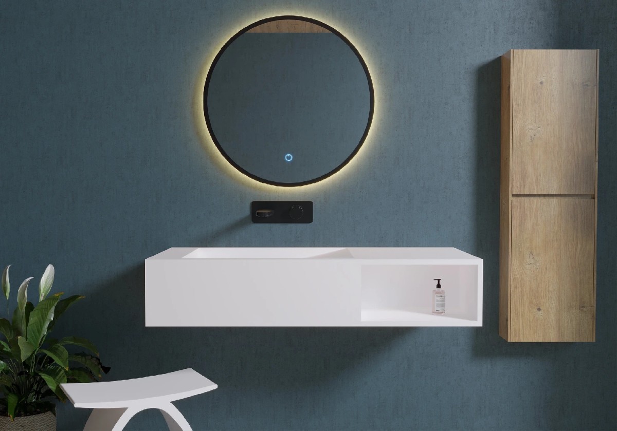 Umyvadlo z litého mramoru Semio – nástěnné – bílá matná – 100×46 cm