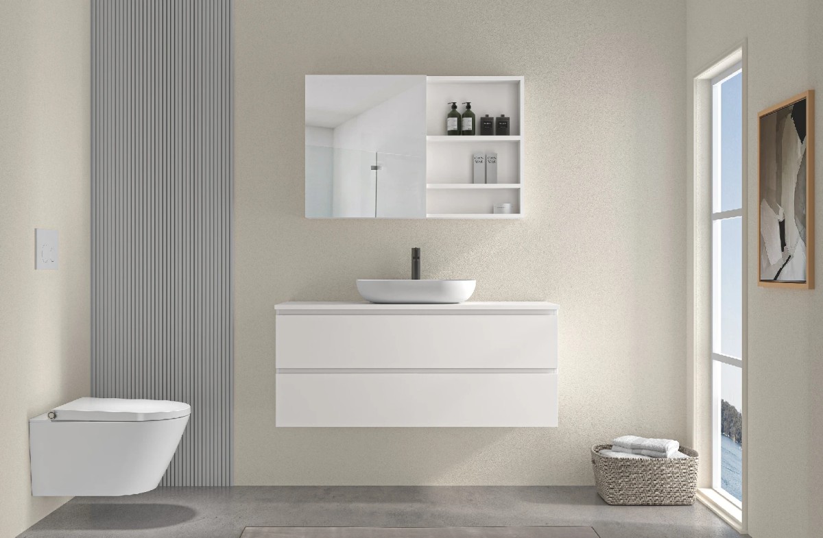 Koupelnová zrcadlová skříňka Orea – bílá matná – 80x65x15 cm