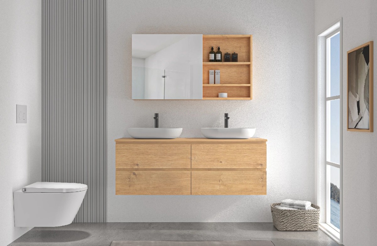 Koupelnová zrcadlová skříňka Orea – dub medový – 120x65x15 cm