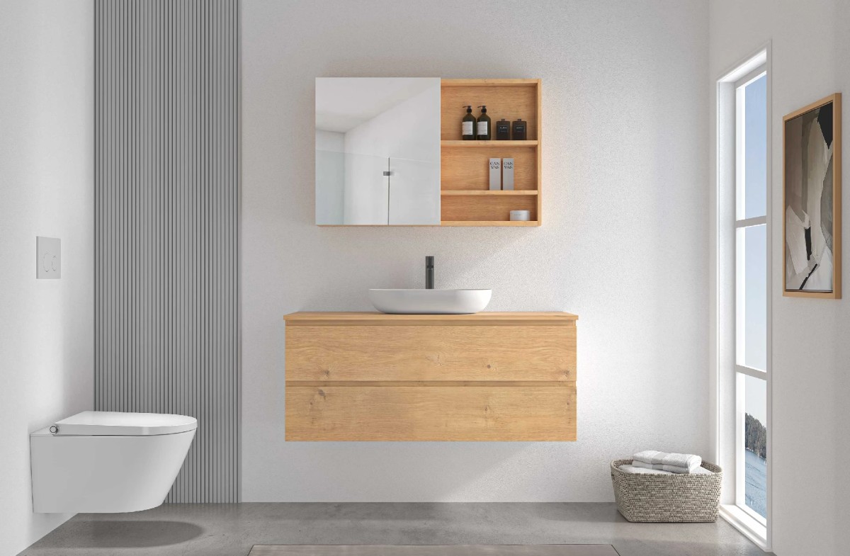 Koupelnová zrcadlová skříňka Orea – dub medový – 60x65x15 cm