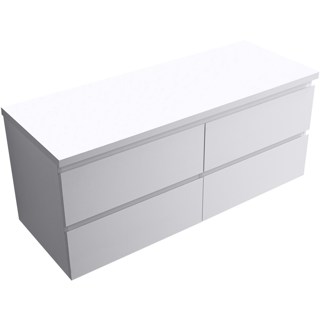 Koupelnová skříňka Carole + deska pod umyvadlo Navira Pro - 36 mm - bílá matná - 140x51,6x46 cm