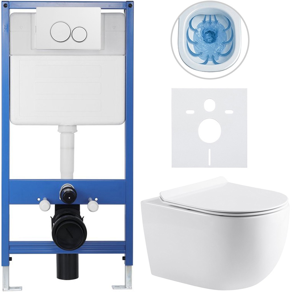 Kompletní podomítkový WC set Lite/Felci - bílá lesklá - WC tlačítko Duo, bílá - předstěnová instalace - 52,5x36 cm