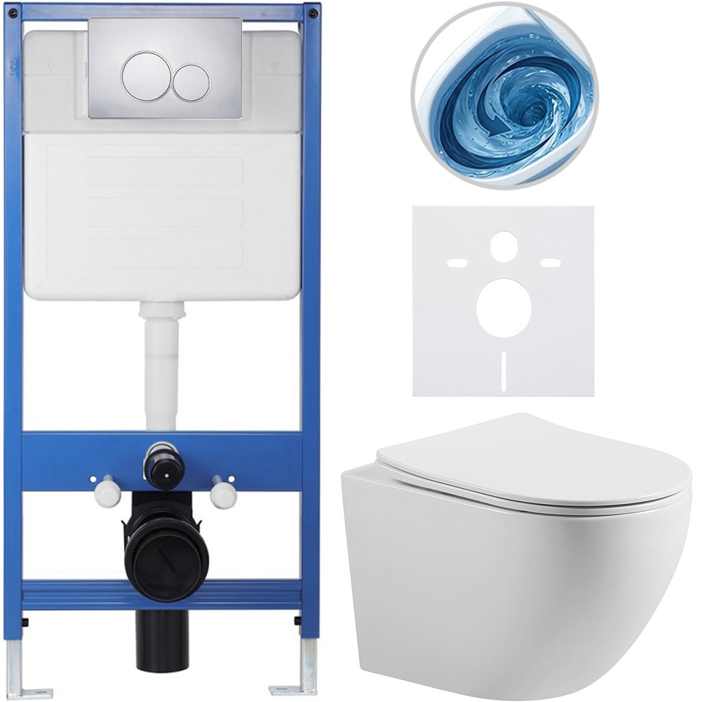 Kompletní podomítkový WC set Lite/Cesso - bílá lesklá - WC tlačítko Duo, chrom - předstěnová instalace - 49x36 cm