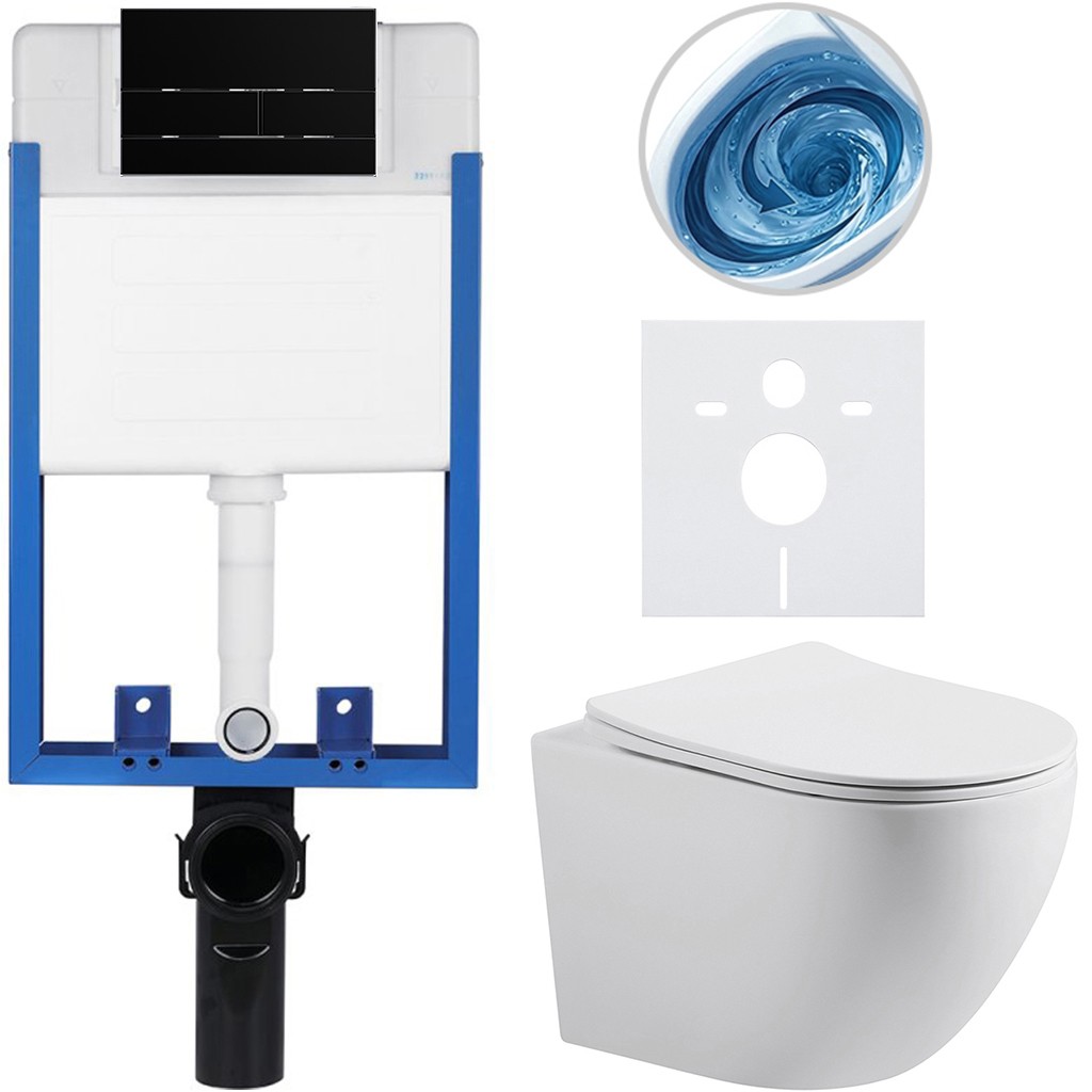 Kompletní podomítkový WC set Lite/Cesso - bílá matná - WC tlačítko Line, černá matná - k zazdění - 49x36 cm