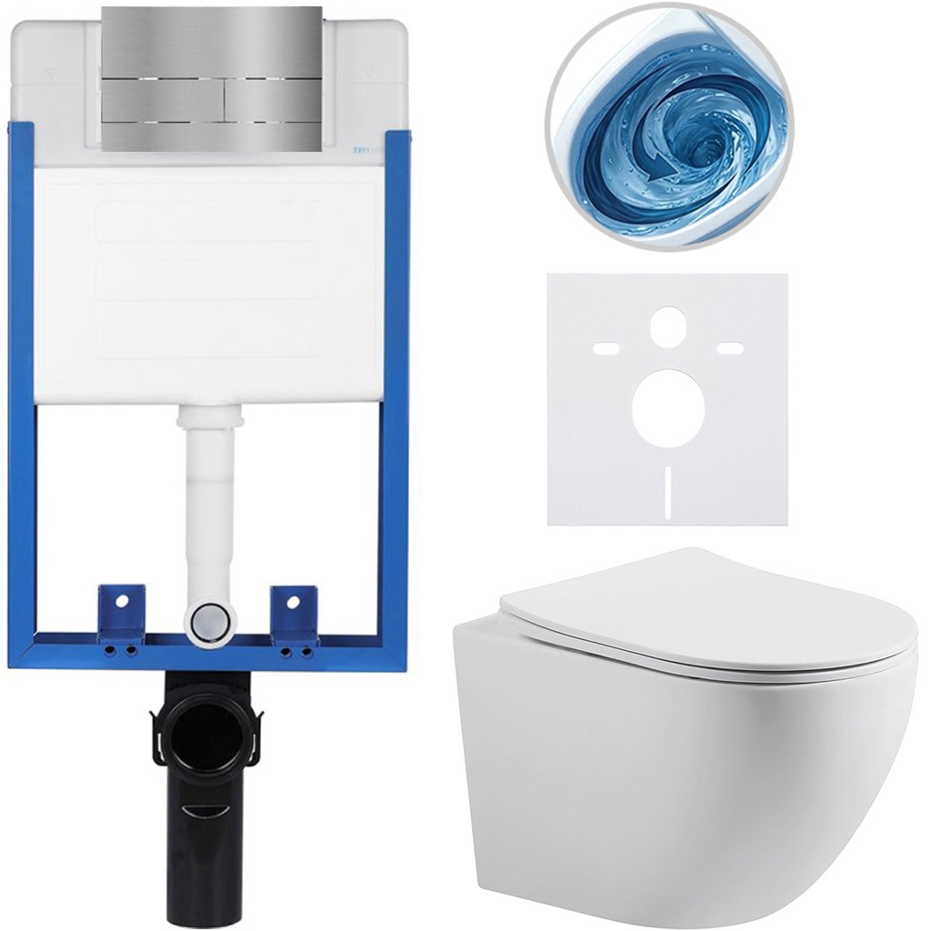 Kompletní podomítkový WC set Lite/Cesso - bílá matná - WC tlačítko Line, nerez - k zazdění - 49x36 cm