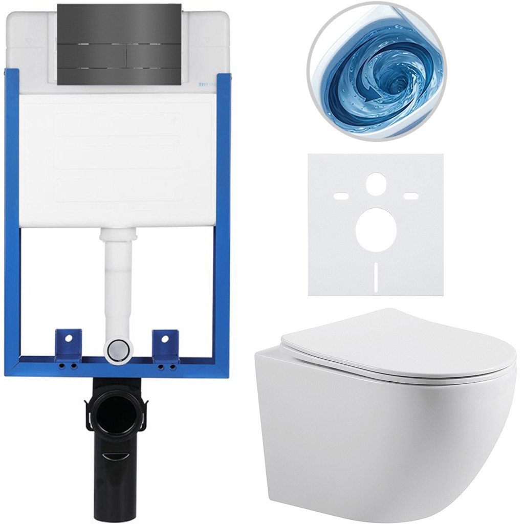 Kompletní podomítkový WC set Lite/Cesso - bílá matná - WC tlačítko Line - tmavě šedá - k zazdění - 49x36 cm