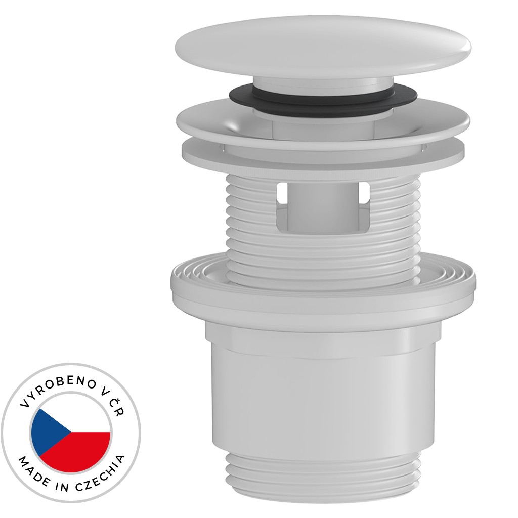 Umyvadlová výpusť - 5/4“ click-clack s přepadem - plast - 35/50mm - bílá lesklá